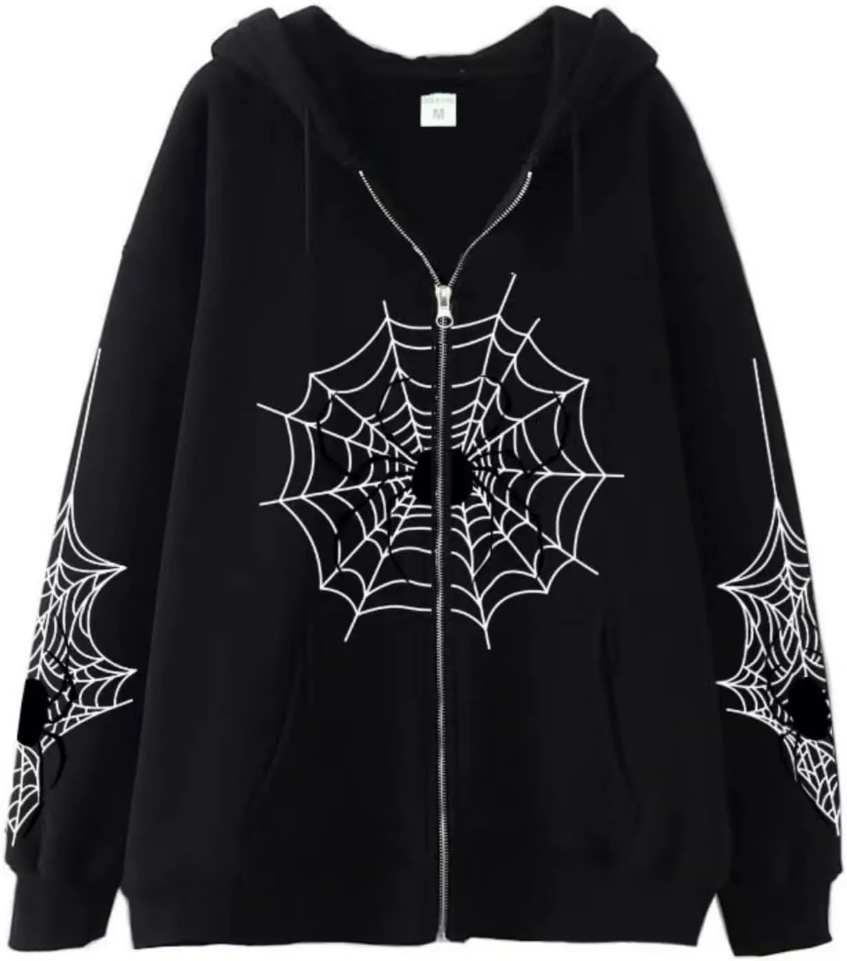Spider Web Y2K Graphic Zip Up Hoodies Women Oversized Streetshirt E-Girl Long Sleeve Sweatwear Jackets Halloween
