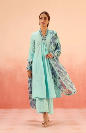 SUMANA BLUE COTTON SLUB JACQUARD KURTA SET