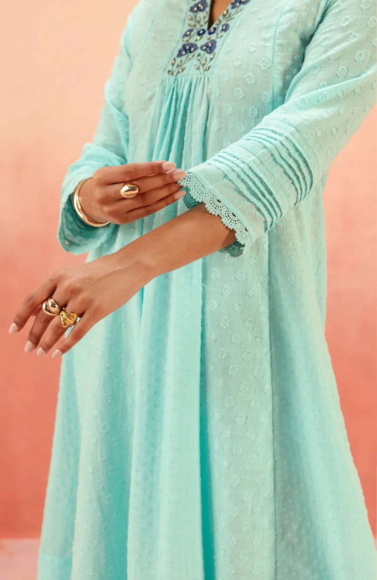 SUMANA BLUE COTTON SLUB JACQUARD KURTA SET