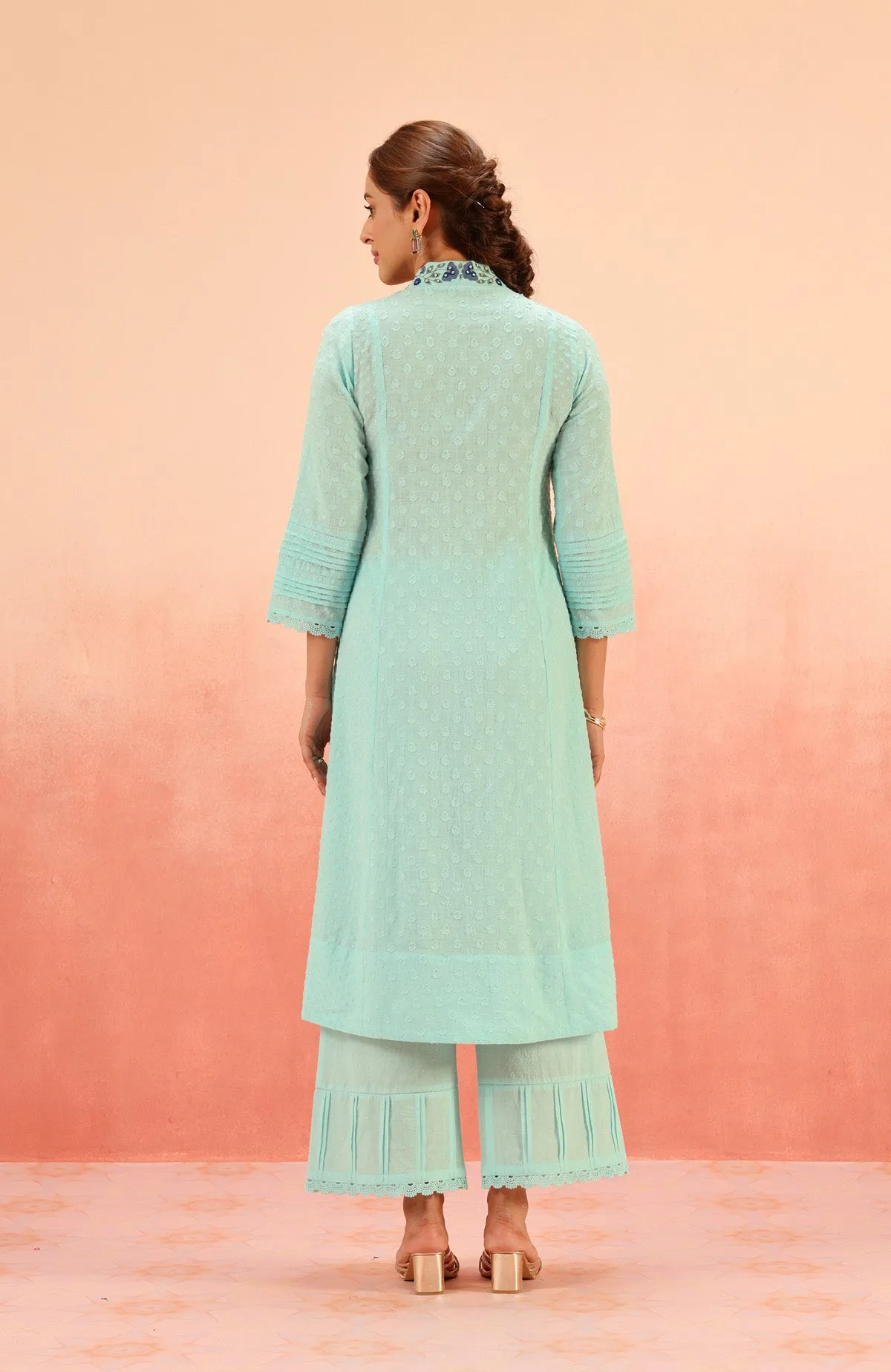 SUMANA BLUE COTTON SLUB JACQUARD KURTA SET