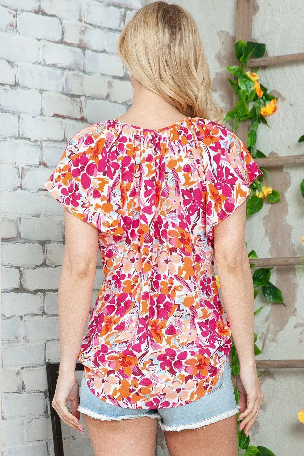 Summer Fresh Floral Flutter Sleeve Blouse