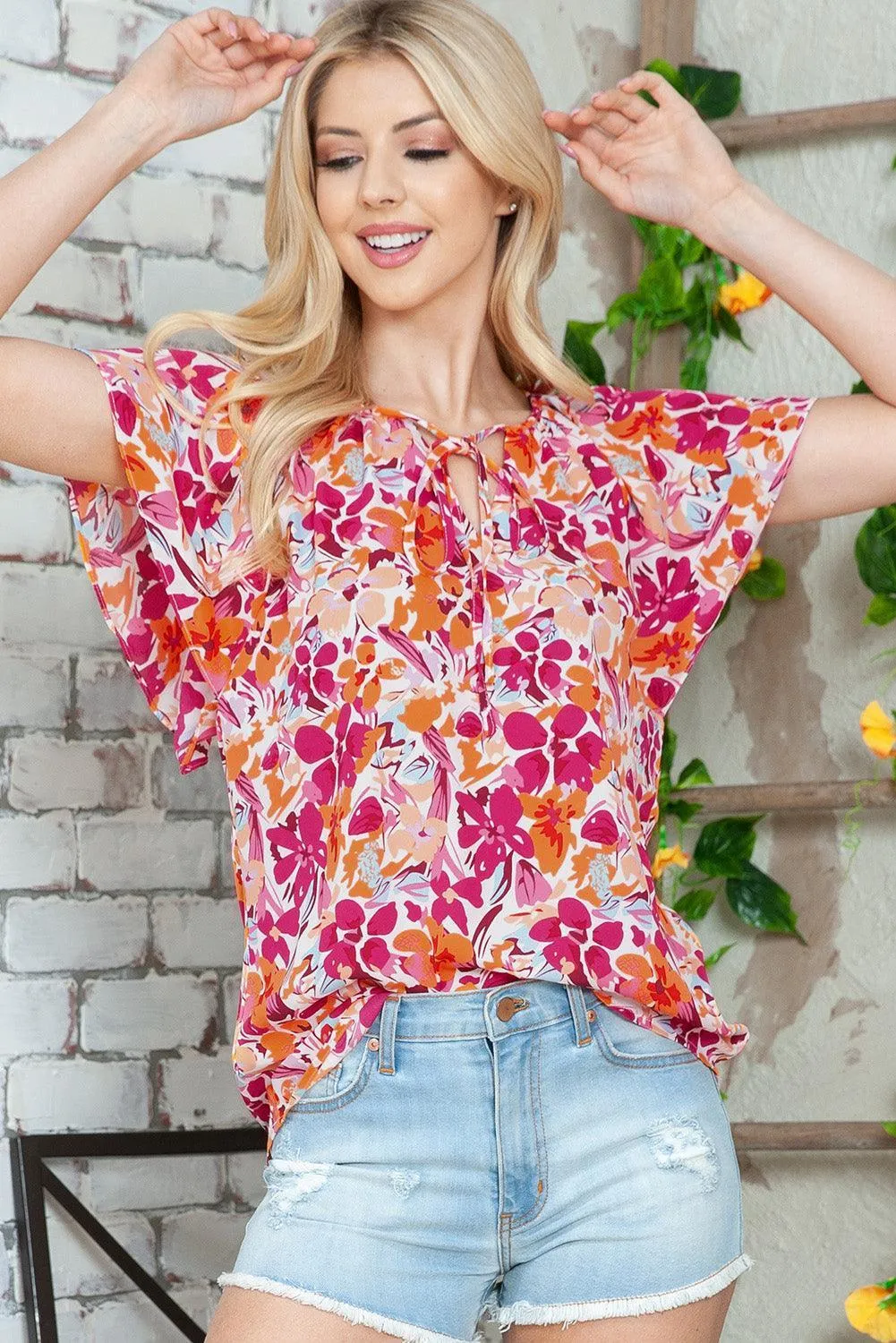 Summer Fresh Floral Flutter Sleeve Blouse