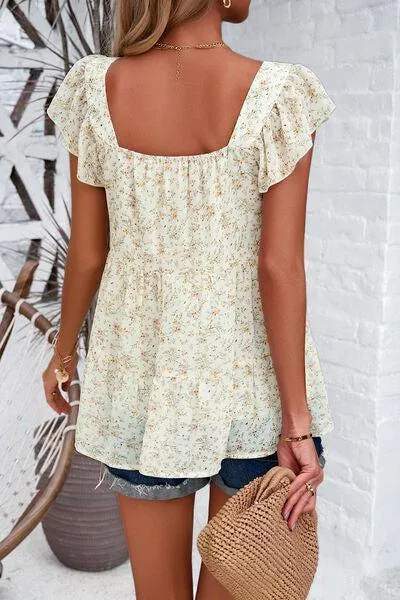 Summer Fresh Flutter Sleeve Square Neck Blouse