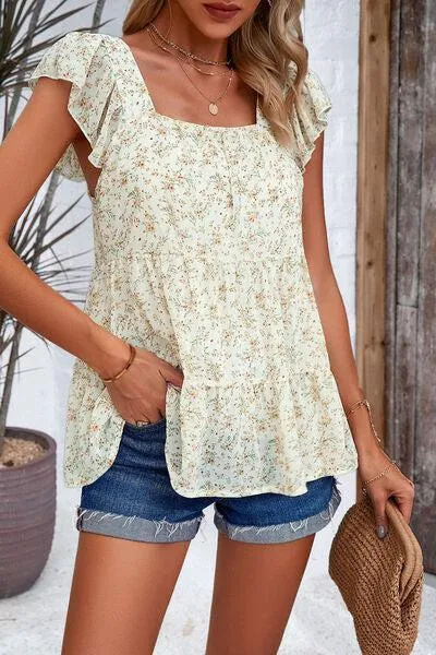 Summer Fresh Flutter Sleeve Square Neck Blouse