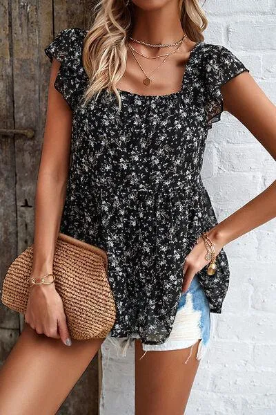 Summer Fresh Flutter Sleeve Square Neck Blouse