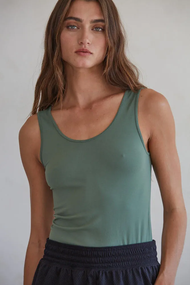 Talk Later Seamless Tank - Dark Moss