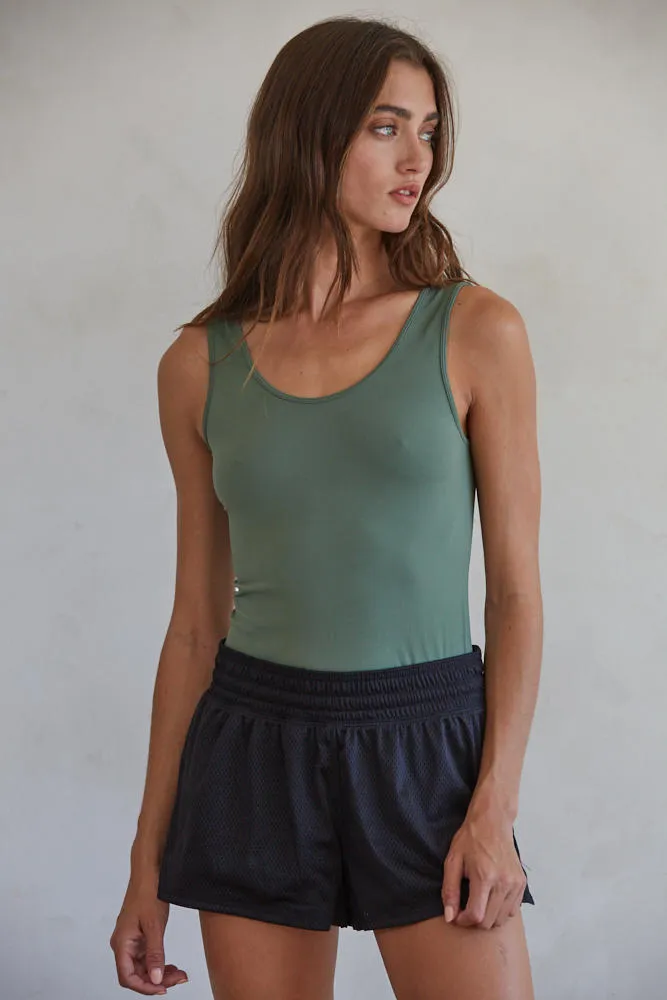 Talk Later Seamless Tank - Dark Moss