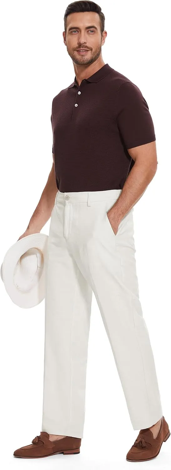 Tapata Men's Linen Casual Dress Pants Lightweight Elastic Waist Slacks Straight Leg Regular Fit Trousers for Work Business