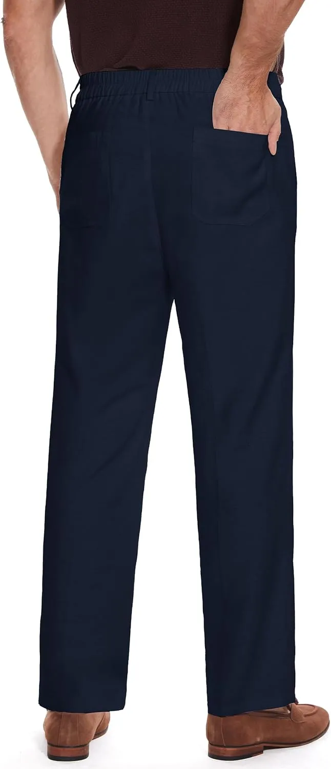 Tapata Men's Linen Casual Dress Pants Lightweight Elastic Waist Slacks Straight Leg Regular Fit Trousers for Work Business