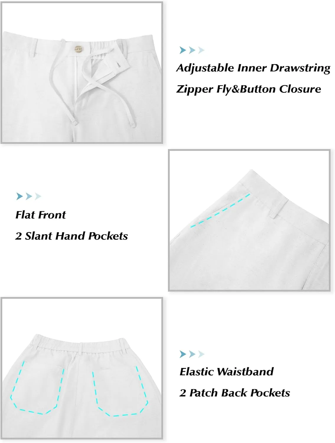 Tapata Men's Linen Casual Dress Pants Lightweight Elastic Waist Slacks Straight Leg Regular Fit Trousers for Work Business