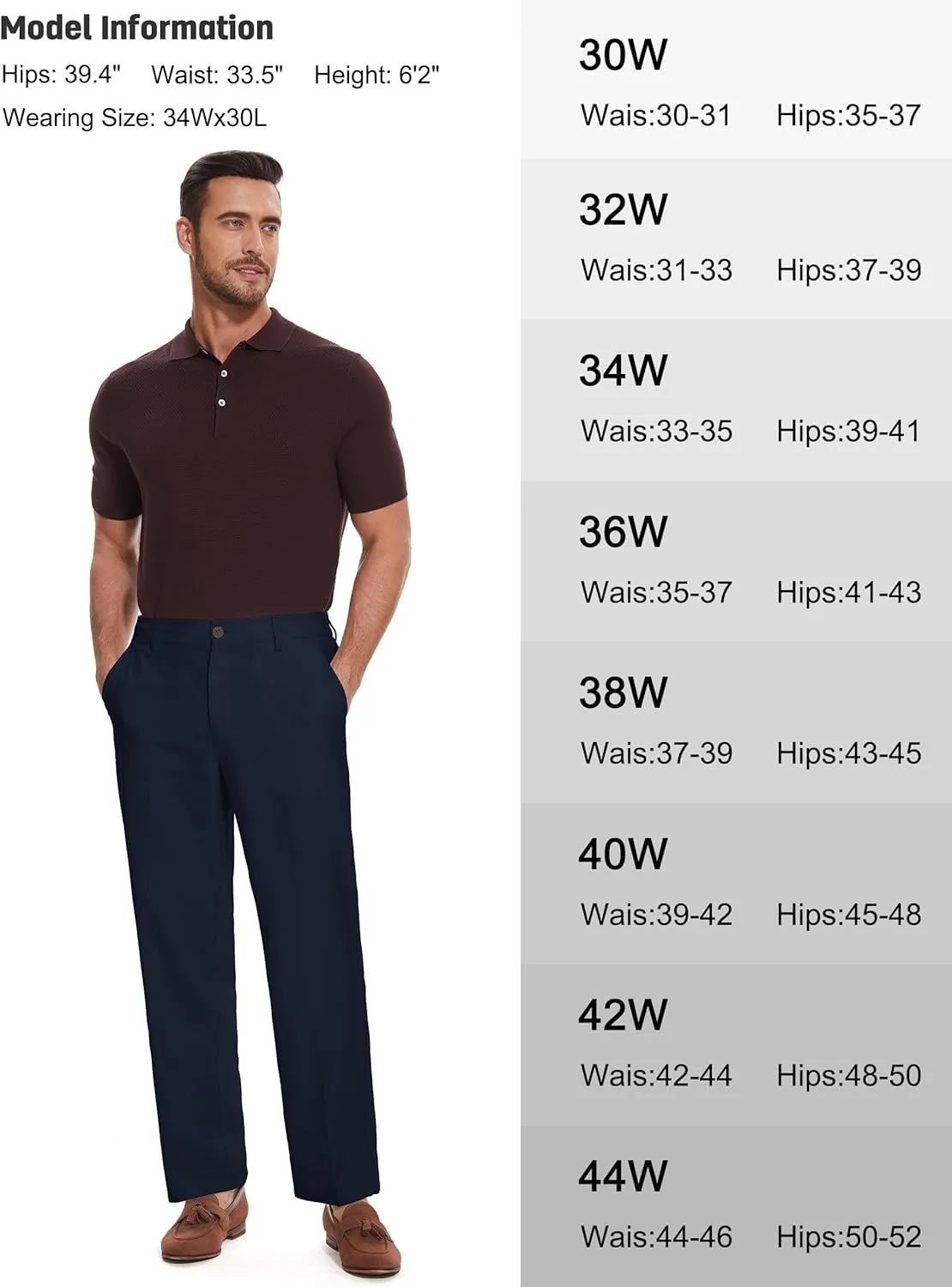 Tapata Men's Linen Casual Dress Pants Lightweight Elastic Waist Slacks Straight Leg Regular Fit Trousers for Work Business
