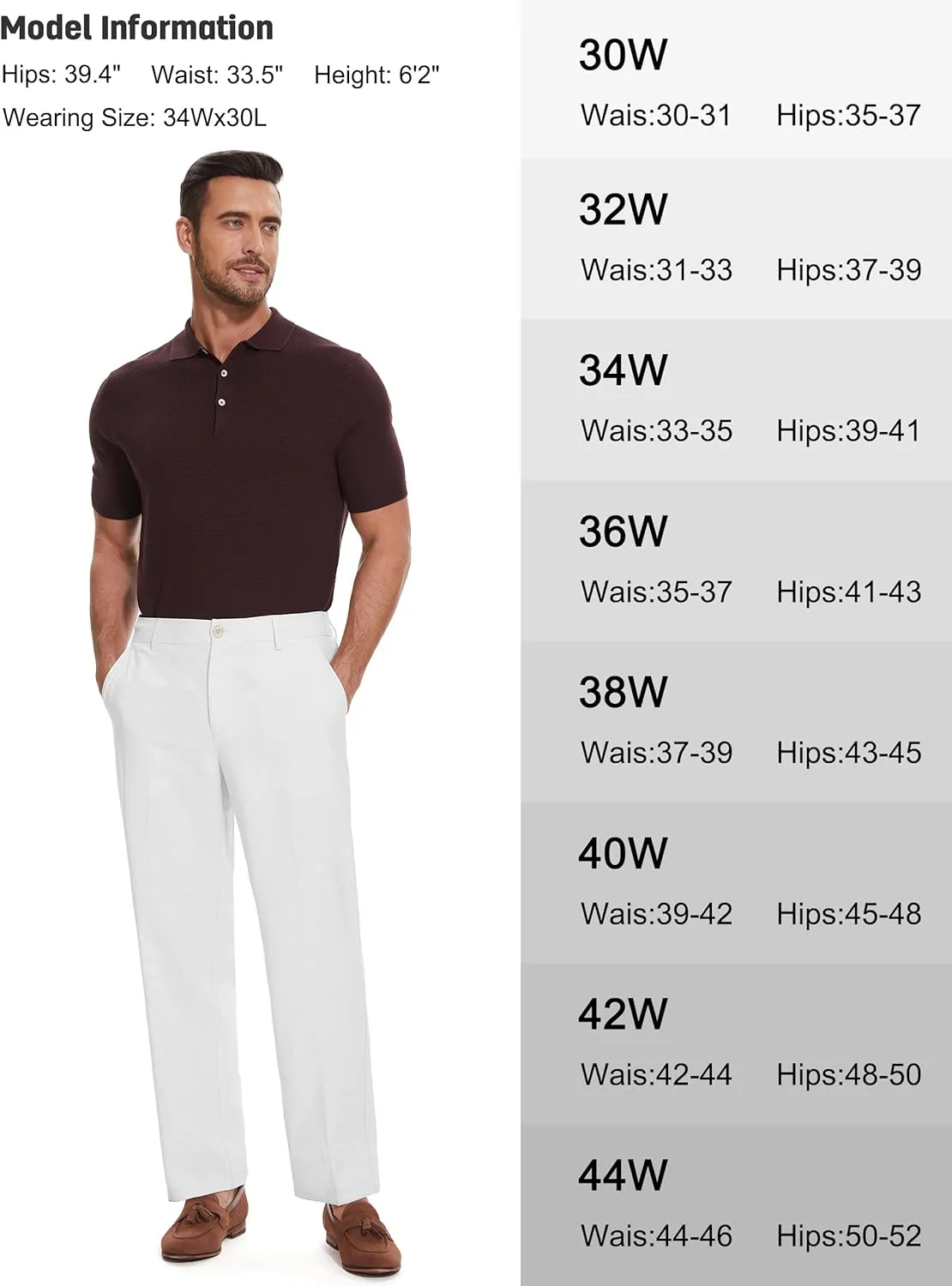 Tapata Men's Linen Casual Dress Pants Lightweight Elastic Waist Slacks Straight Leg Regular Fit Trousers for Work Business