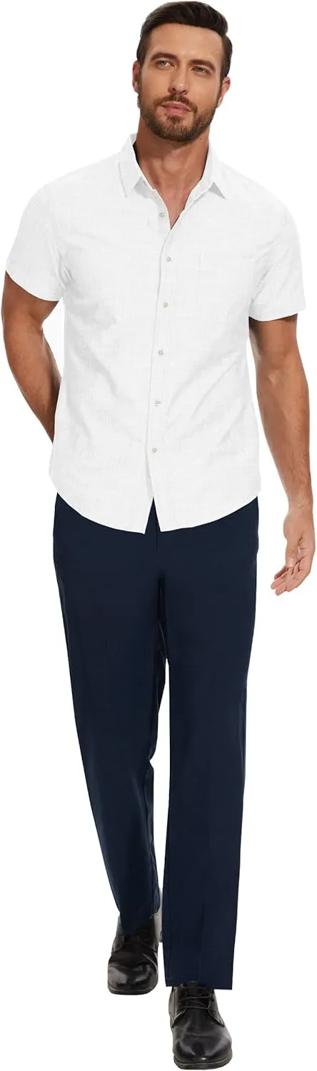 Tapata Men's Linen Casual Dress Pants Lightweight Elastic Waist Slacks Straight Leg Regular Fit Trousers for Work Business