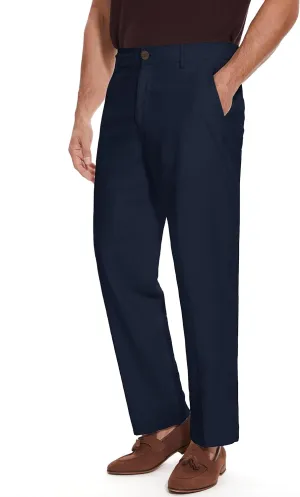 Tapata Men's Linen Casual Dress Pants Lightweight Elastic Waist Slacks Straight Leg Regular Fit Trousers for Work Business