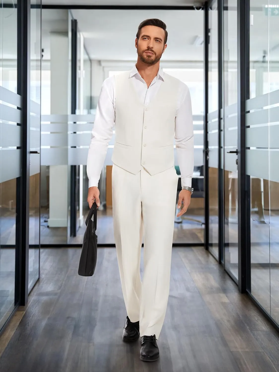 Tapata Men's Linen Casual Dress Pants Lightweight Elastic Waist Slacks Straight Leg Regular Fit Trousers for Work Business