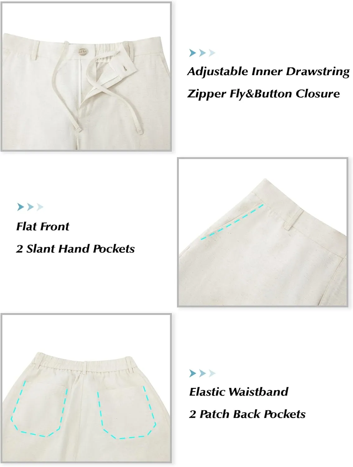Tapata Men's Linen Casual Dress Pants Lightweight Elastic Waist Slacks Straight Leg Regular Fit Trousers for Work Business