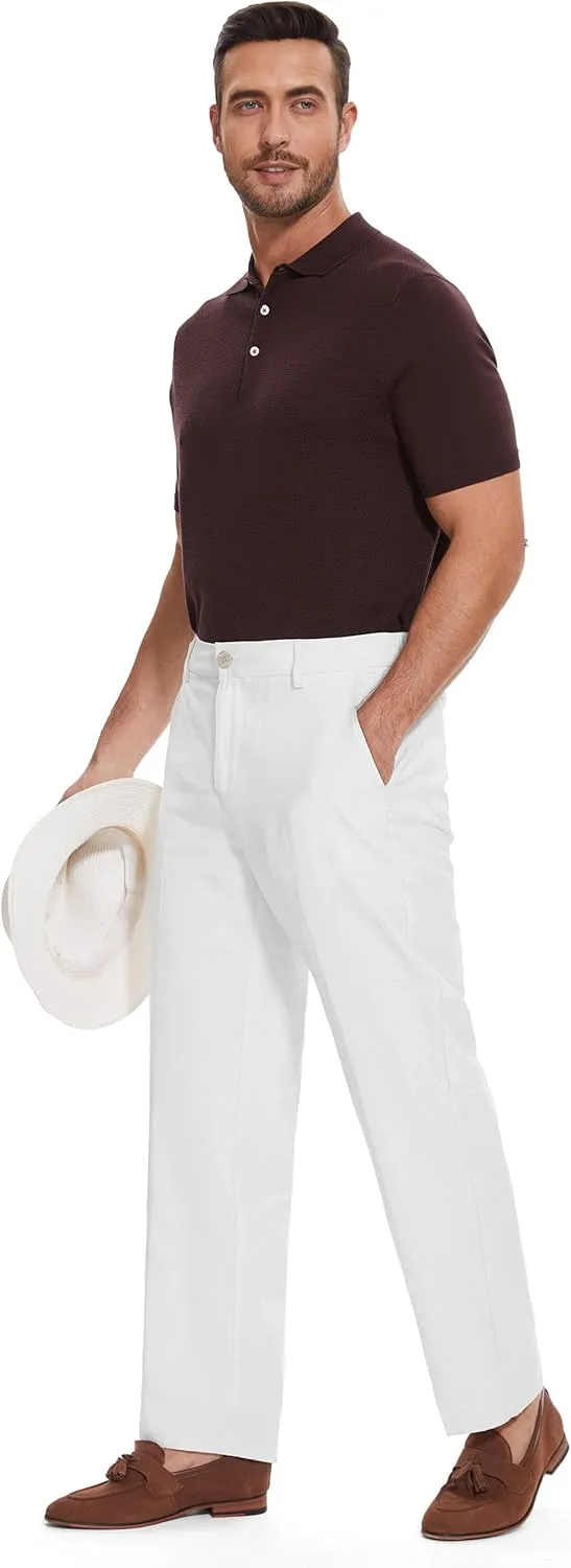 Tapata Men's Linen Casual Dress Pants Lightweight Elastic Waist Slacks Straight Leg Regular Fit Trousers for Work Business