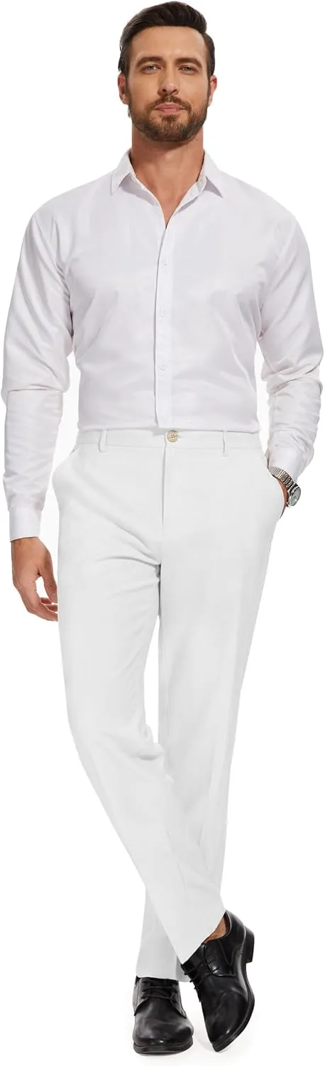 Tapata Men's Linen Casual Dress Pants Lightweight Elastic Waist Slacks Straight Leg Regular Fit Trousers for Work Business