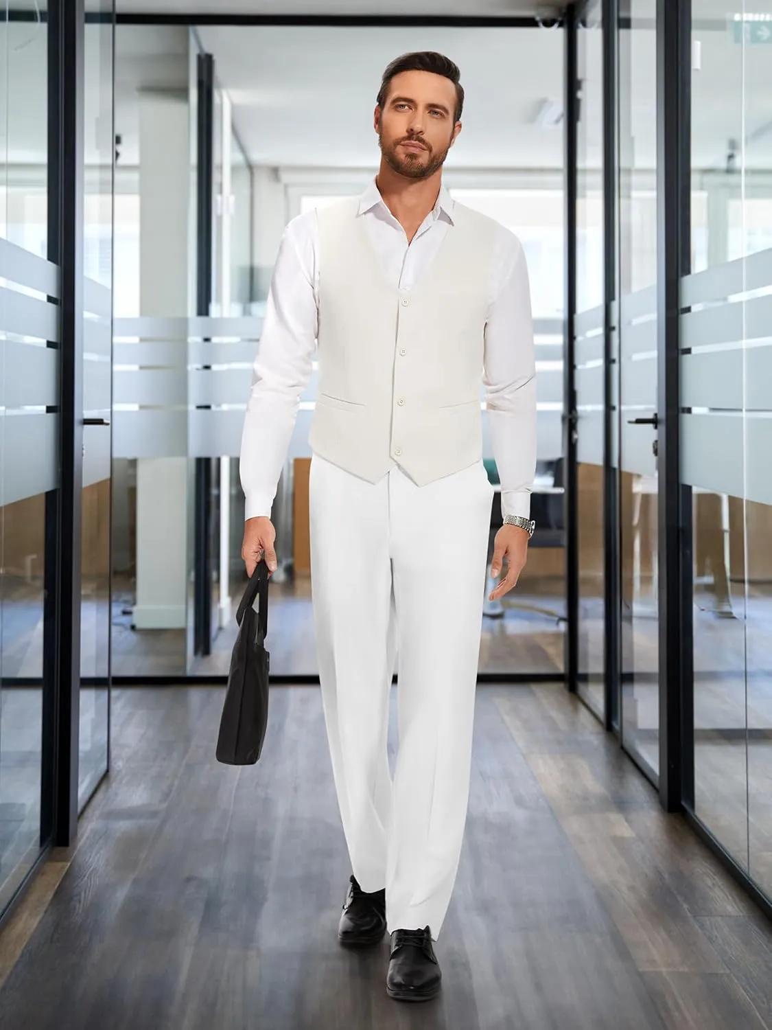 Tapata Men's Linen Casual Dress Pants Lightweight Elastic Waist Slacks Straight Leg Regular Fit Trousers for Work Business