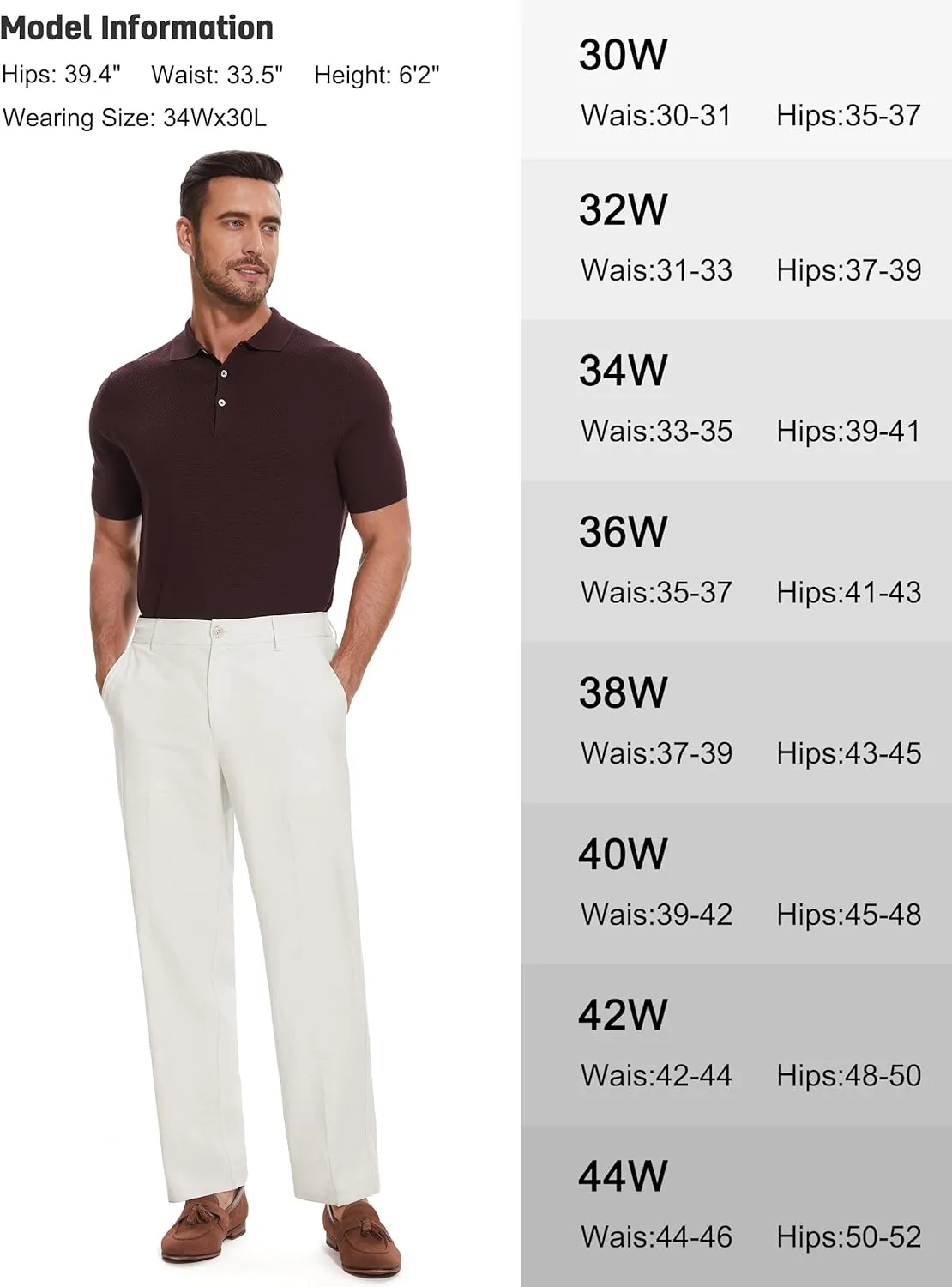 Tapata Men's Linen Casual Dress Pants Lightweight Elastic Waist Slacks Straight Leg Regular Fit Trousers for Work Business