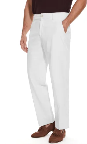 Tapata Men's Linen Casual Dress Pants Lightweight Elastic Waist Slacks Straight Leg Regular Fit Trousers for Work Business