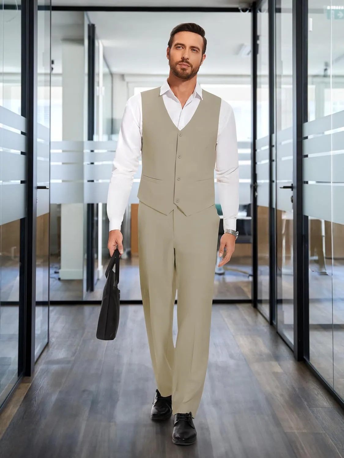 Tapata Men's Linen Casual Dress Pants Lightweight Elastic Waist Slacks Straight Leg Regular Fit Trousers for Work Business