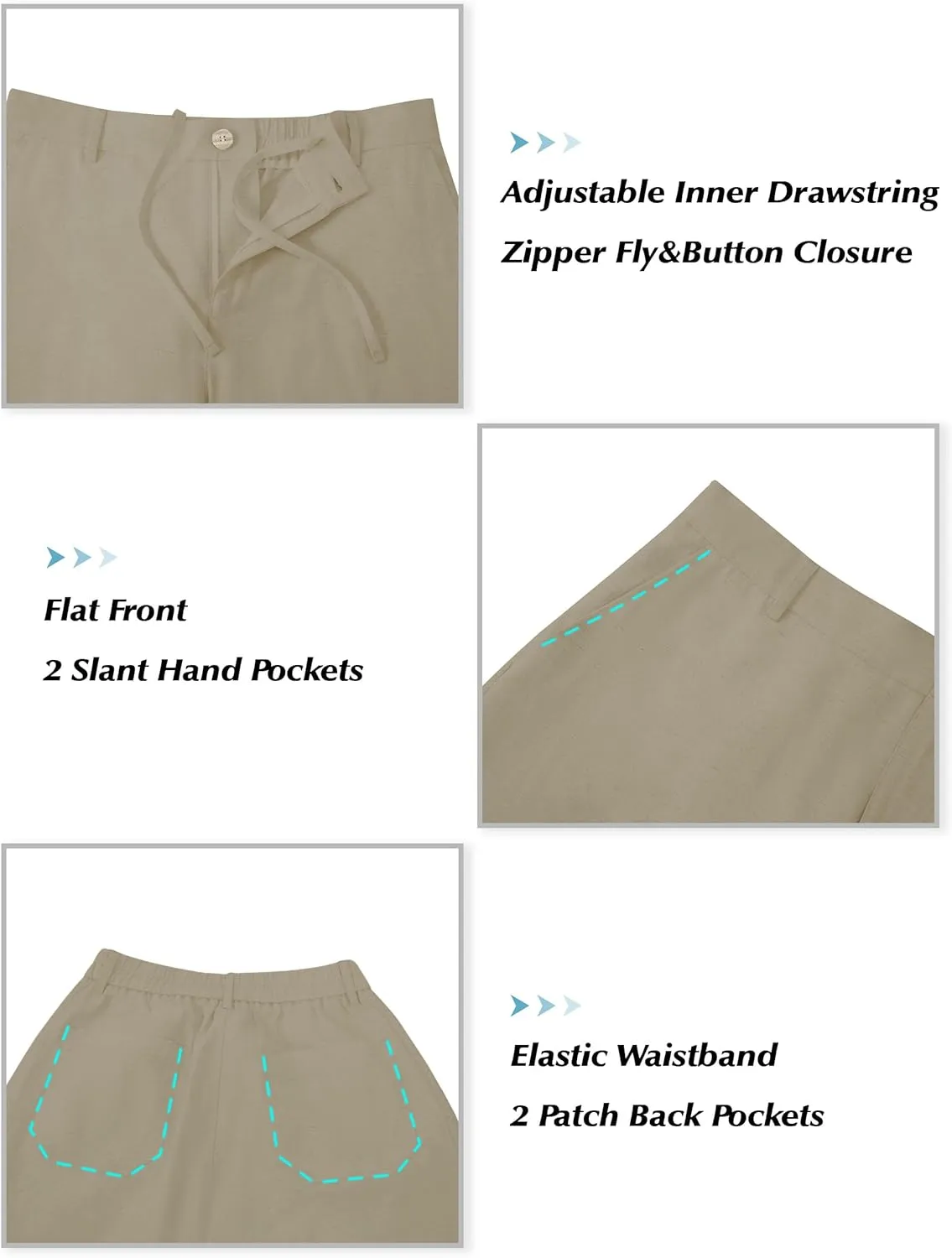 Tapata Men's Linen Casual Dress Pants Lightweight Elastic Waist Slacks Straight Leg Regular Fit Trousers for Work Business