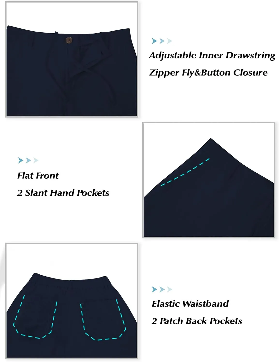 Tapata Men's Linen Casual Dress Pants Lightweight Elastic Waist Slacks Straight Leg Regular Fit Trousers for Work Business
