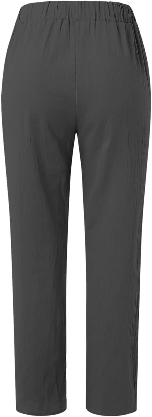 TARIENDY Women's Casual Pants Summer Trendy Elastic Waist Pant Straight Leg Baggy Trousers Vacation Outfits with Pockets