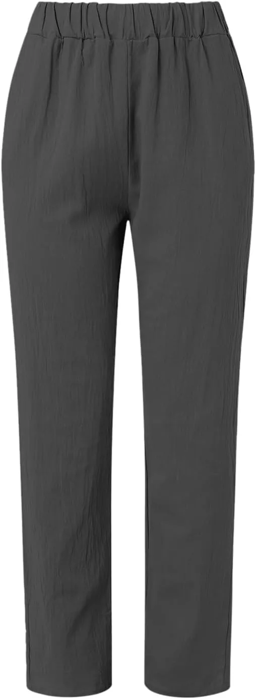 TARIENDY Women's Casual Pants Summer Trendy Elastic Waist Pant Straight Leg Baggy Trousers Vacation Outfits with Pockets