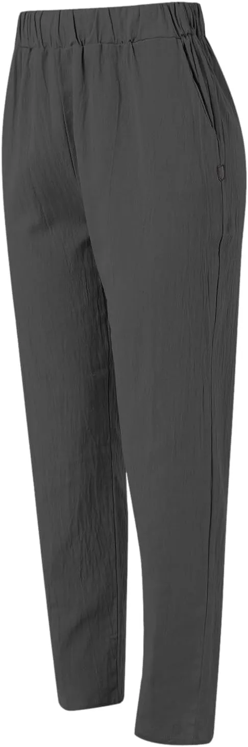 TARIENDY Women's Casual Pants Summer Trendy Elastic Waist Pant Straight Leg Baggy Trousers Vacation Outfits with Pockets