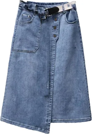 UIOKLMJH Women Casual Irregular Denim Skirt Spring Elastic High Waisted A-Line Buttocks Wrapped Skirts