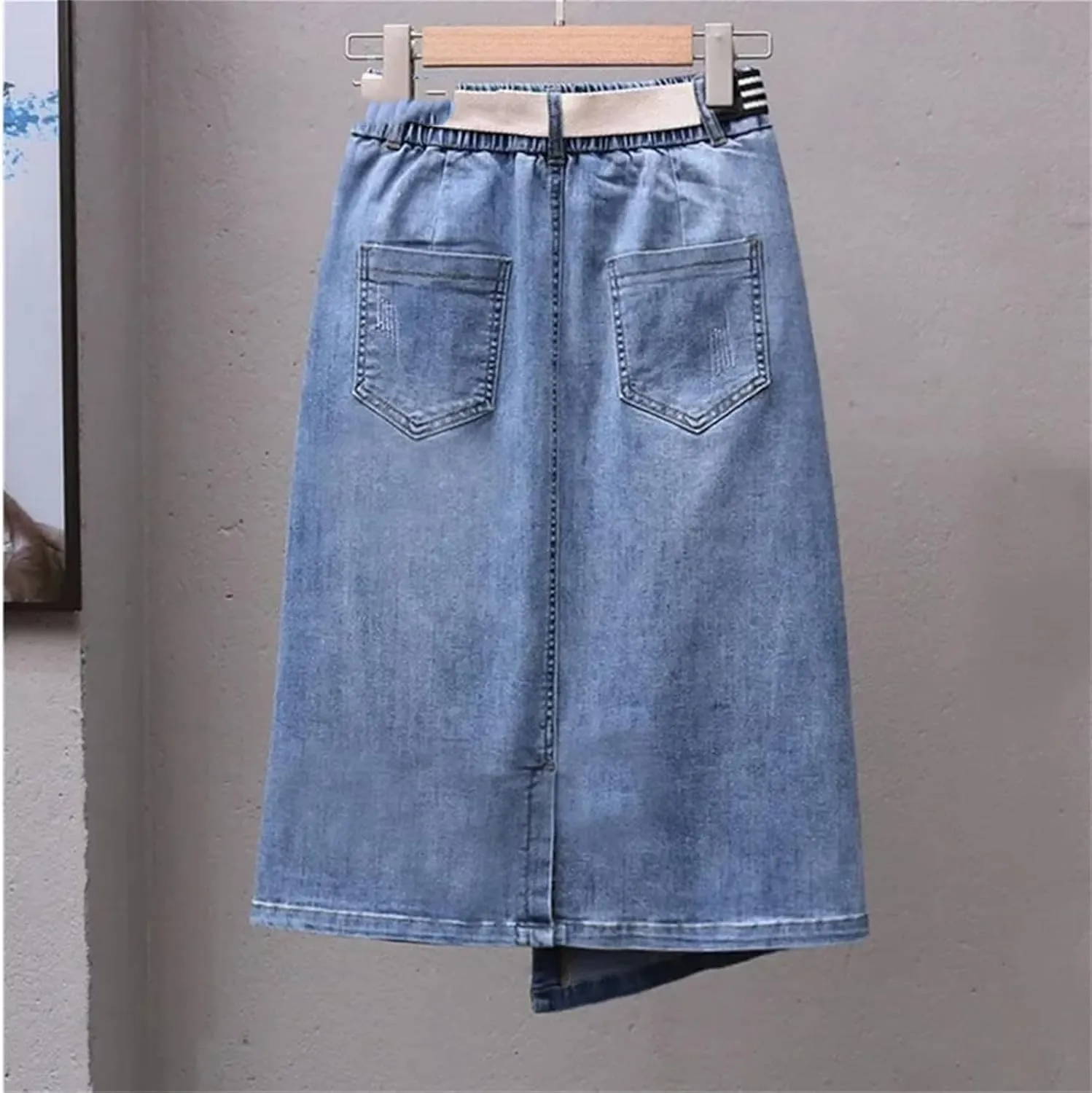 UIOKLMJH Women Casual Irregular Denim Skirt Spring Elastic High Waisted A-Line Buttocks Wrapped Skirts