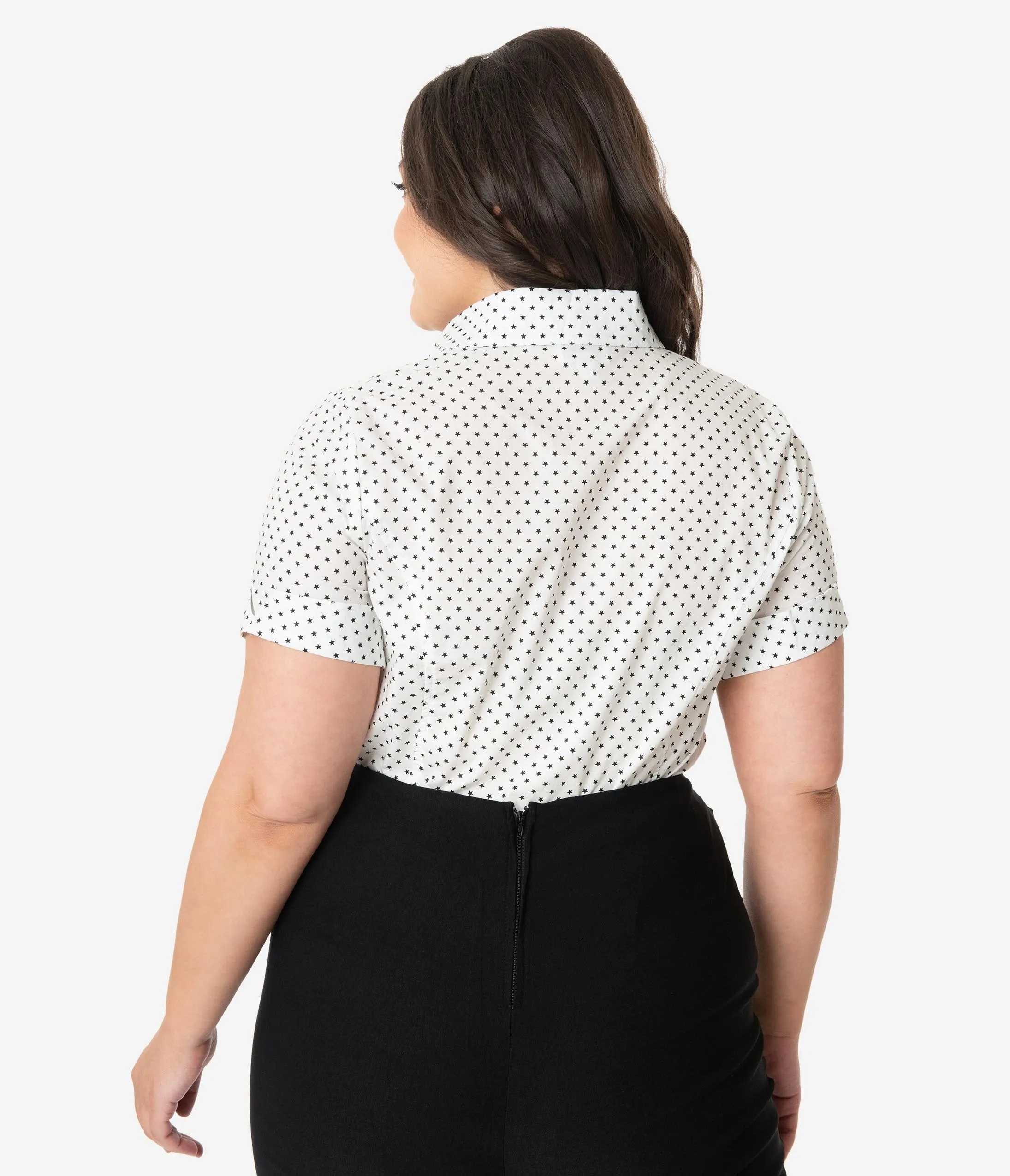 Unique Vintage Plus Size White & Black Stars Mazzie Blouse