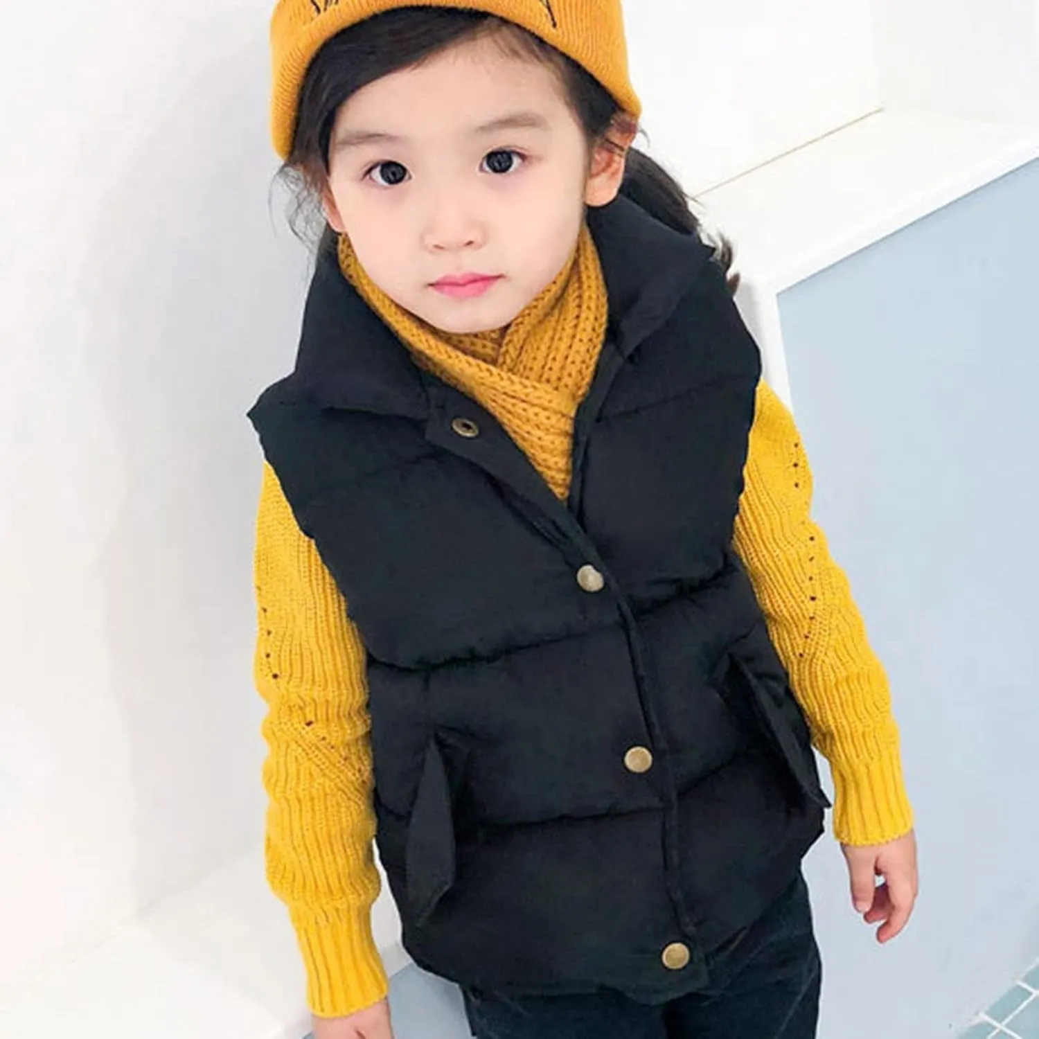 Unisex Toddler Baby Vest Coat Boys Girls Gilet Tops Kids Sleeveless Padded Button Cotton Fall Warm Thick