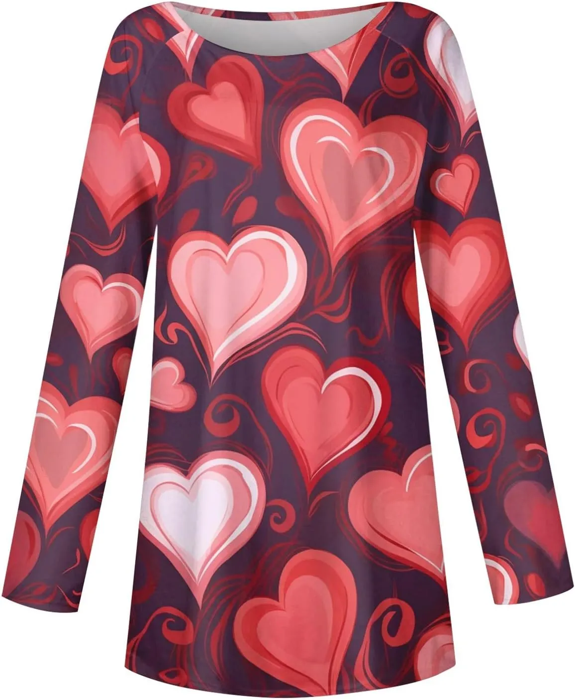 Valentines Day Tshirts Women Long Sleeve Crewneck Loose Fit Heart Tops Soft Comfy Holiday Graphic Tees