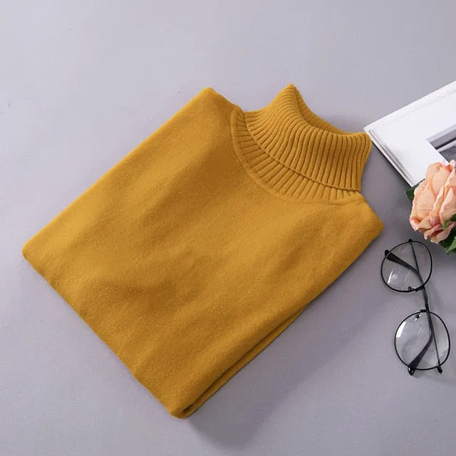 VenusFox Knitted Elastic long-sleeved Turtleneck sweaters