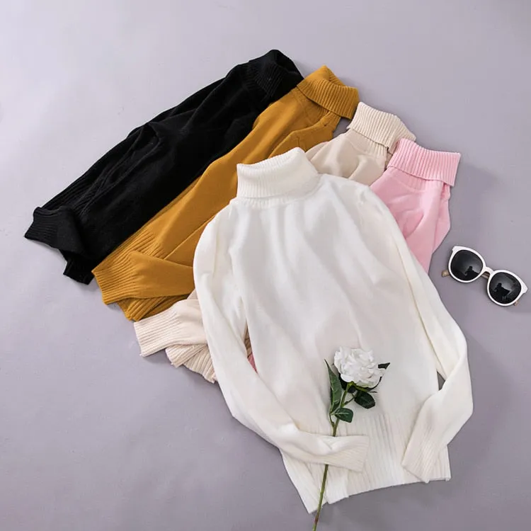 VenusFox Knitted Elastic long-sleeved Turtleneck sweaters