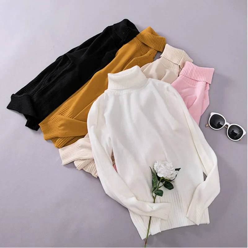 VenusFox Knitted Elastic long-sleeved Turtleneck sweaters