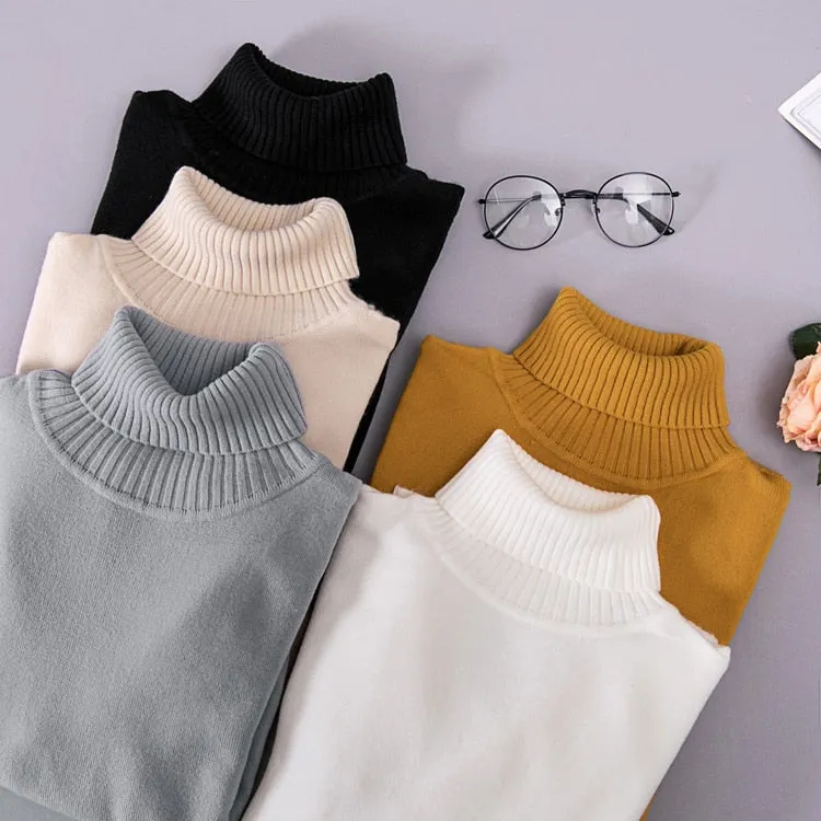 VenusFox Knitted Elastic long-sleeved Turtleneck sweaters