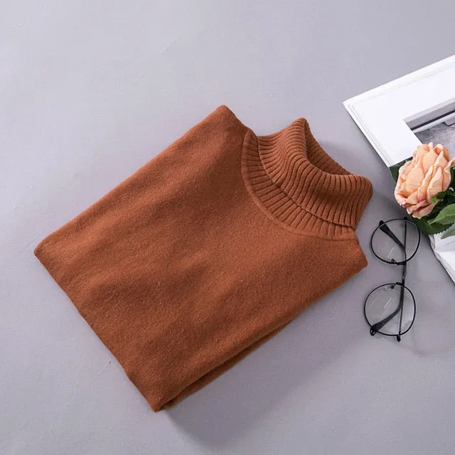 VenusFox Knitted Elastic long-sleeved Turtleneck sweaters