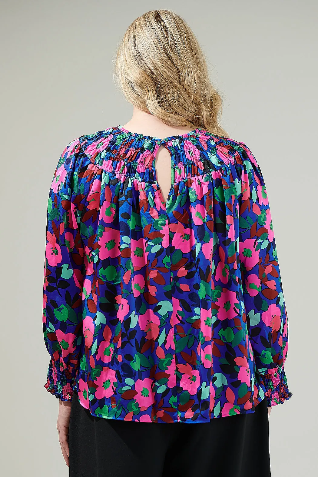 Vivi Berry Floral Bonsoir Smocked Raglan Sleeve Blouse Curve