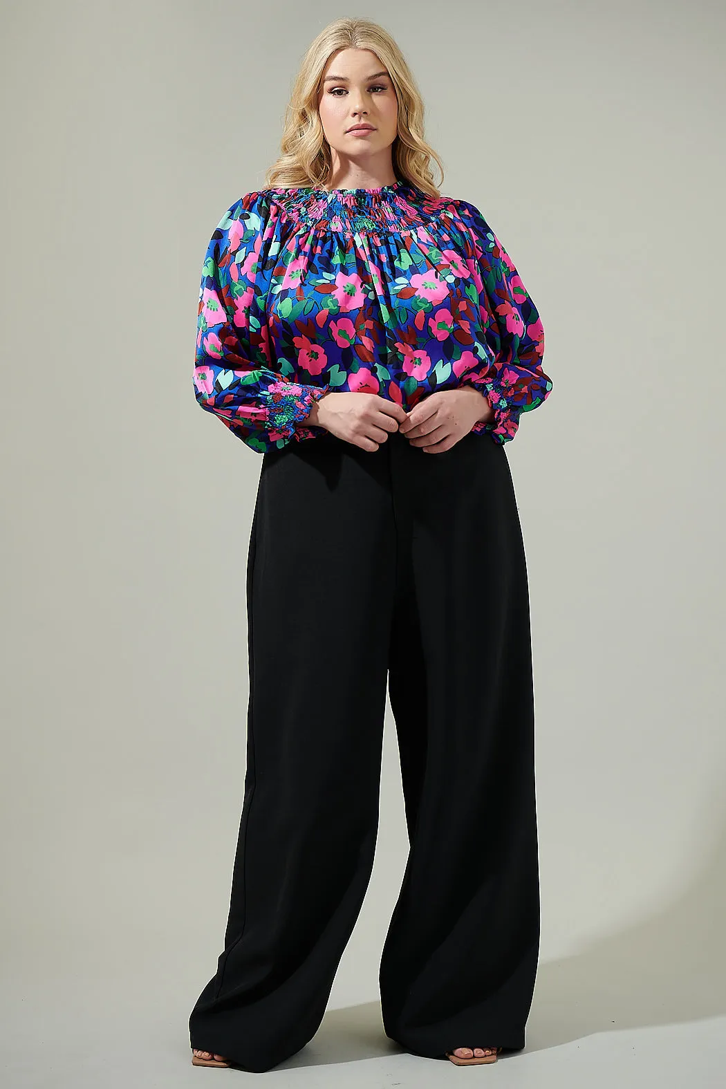 Vivi Berry Floral Bonsoir Smocked Raglan Sleeve Blouse Curve
