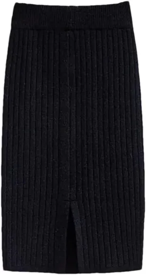 Vsadsau Women's Knitted Midi Skirt Fall Winter Solid Color Elastic Waist A-Line Skirt Pencil Skirts