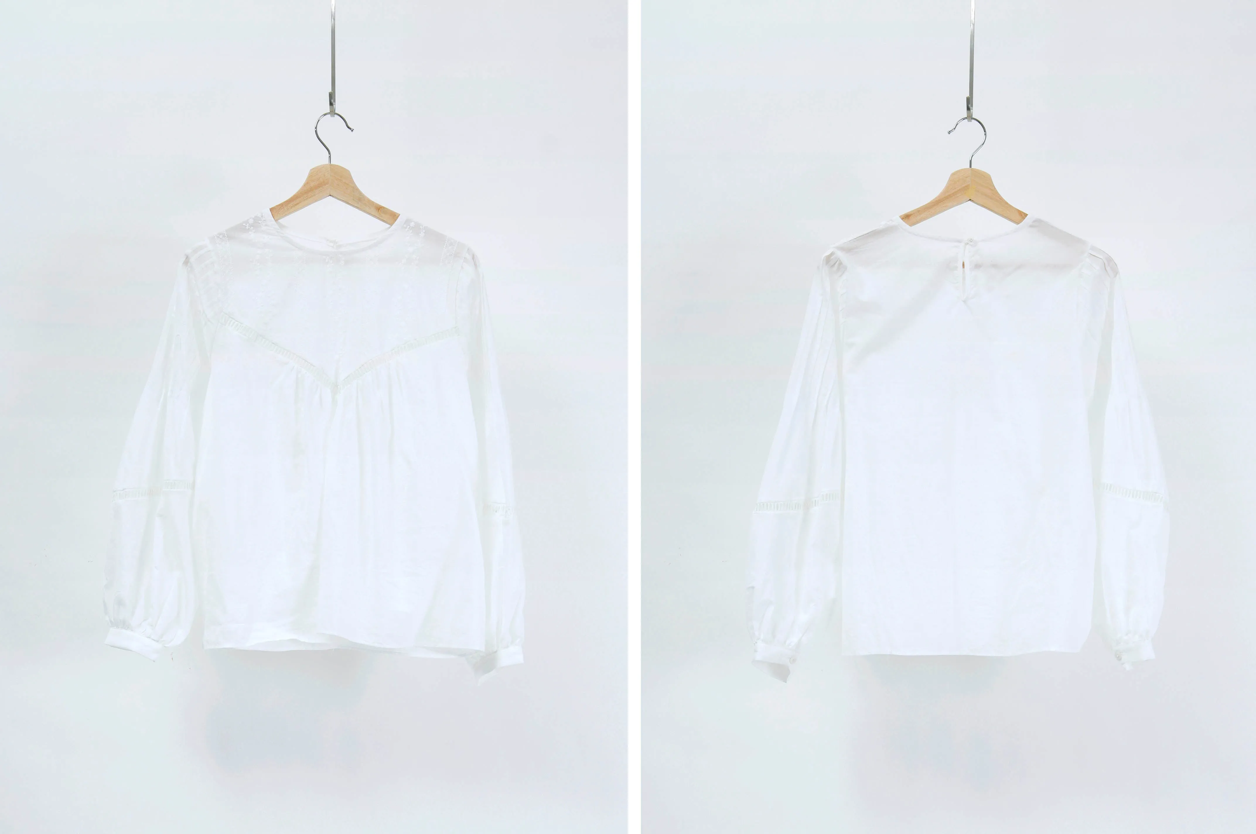 White detail shirt blouse w/ floral embro.