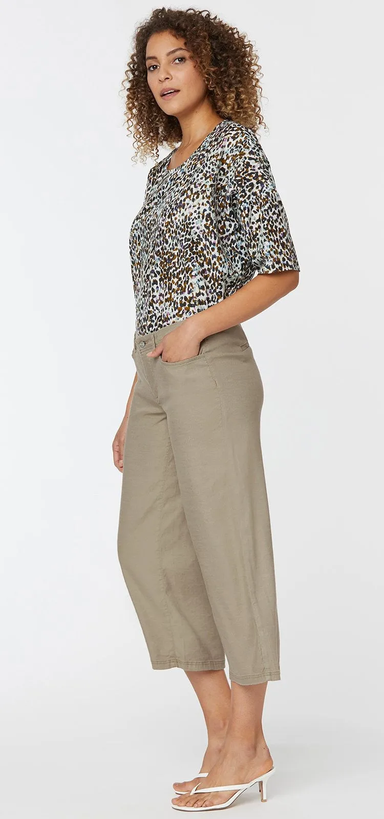 Wide Leg Crop Grey Stretch Linen | Wet Sand