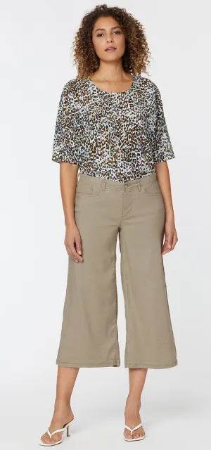 Wide Leg Crop Grey Stretch Linen | Wet Sand