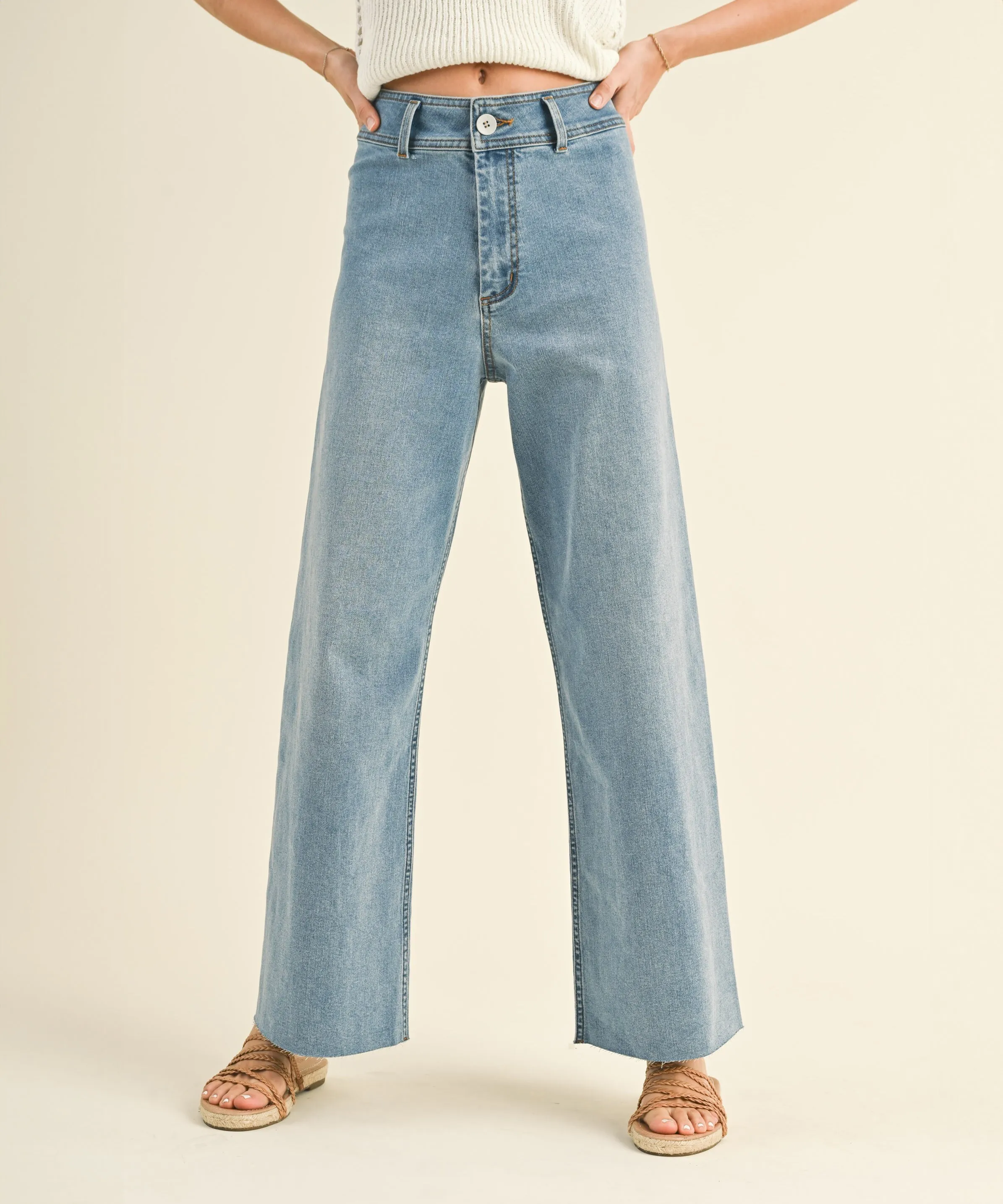 Wide Leg Denim Pants - Denim - FINAL SALE