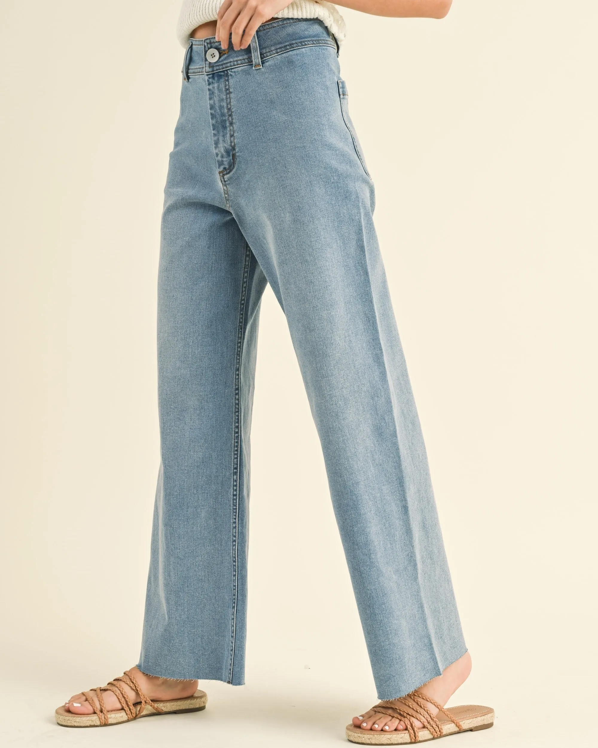 Wide Leg Denim Pants - Denim - FINAL SALE