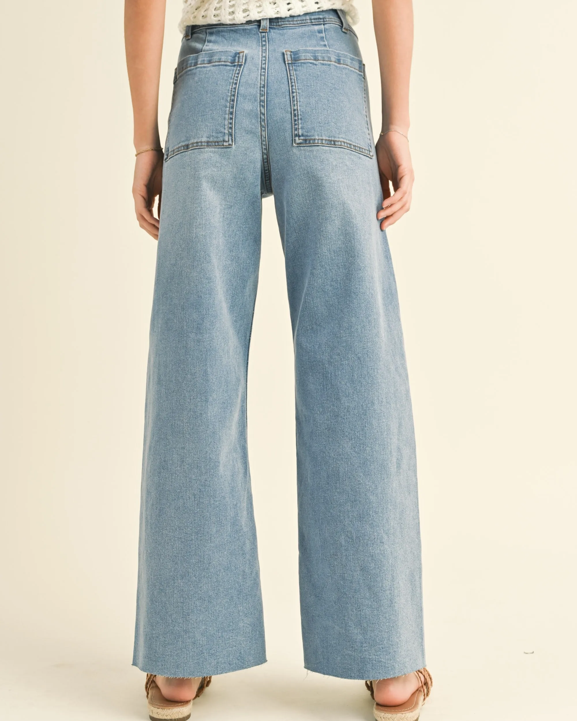 Wide Leg Denim Pants - Denim - FINAL SALE